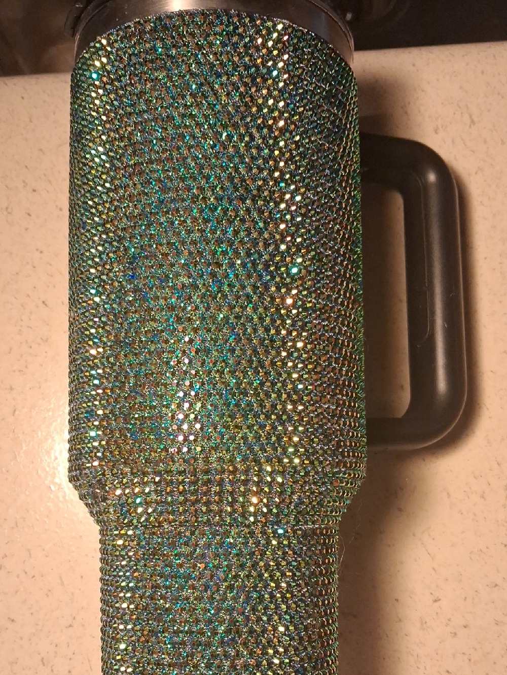 Rhinestone Bling Tumbler with Handle - Iridescent Green
